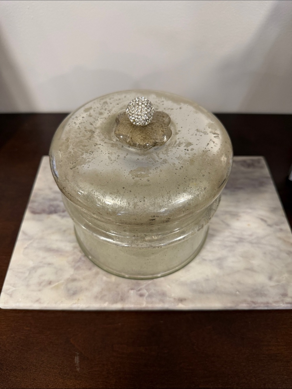 Decorative Mercury Glass Jar with Crystal Studded Lid